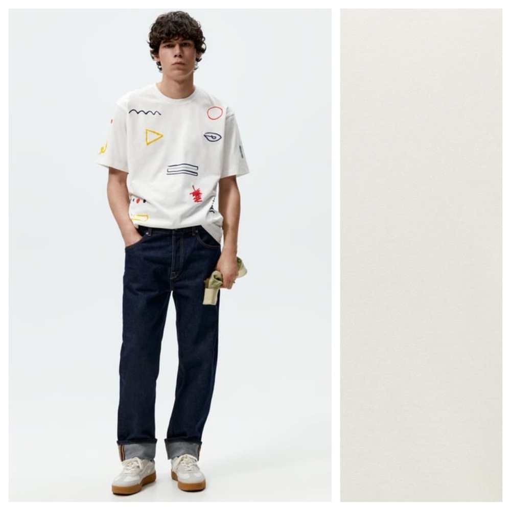 NWT. Zara Man White Abstract Print T-Shirt. Size M.